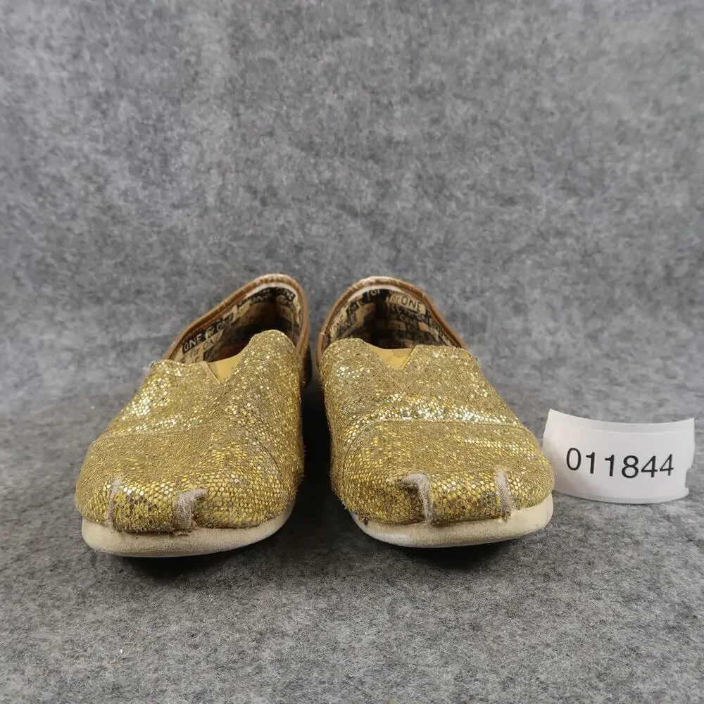 Toms Shoes Kids 1 Slip On Flats Casual Glitter Comfort Gold Metallic Youth Girls